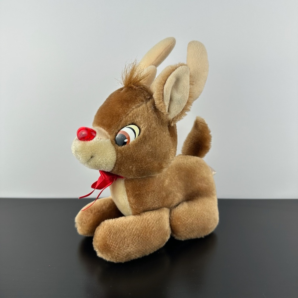Applause Vintage Rudolph The Red Nosed Reindeer 9” Plush Stuffed Animal Deer Bow